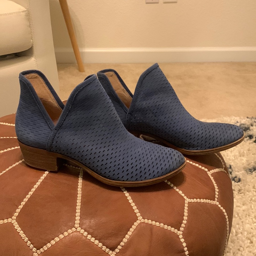 Lucky Brand “Bashina” Perforated Bootie in stone blue